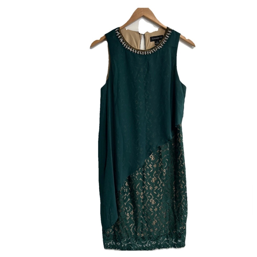 Scarlett Women’s Size 8 Green Evening Dress‎ Beaded Crochet Lace Flesh Lined